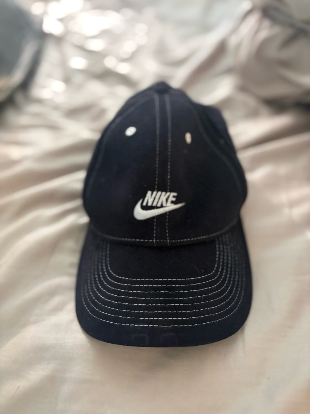 Nike Black Logo Baseball Cap White Contrast Stitching OS